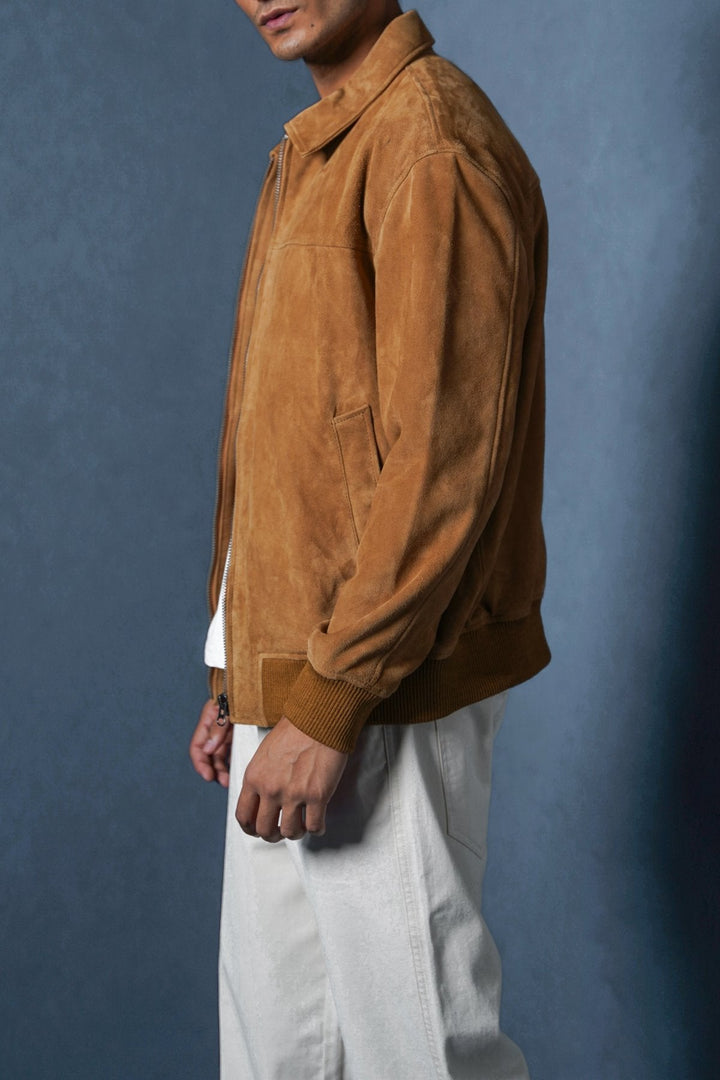 COGNAC SUEDE BOMBER JACKET