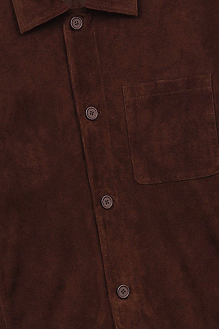 BROWN SUEDE BUTTON-UP JACKET