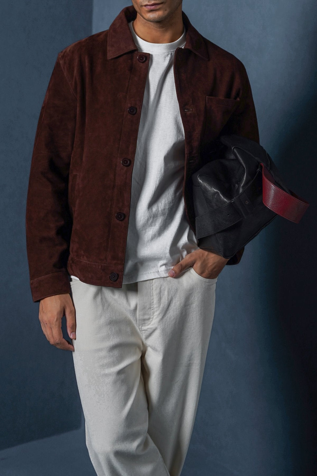 BROWN SUEDE BUTTON-UP JACKET