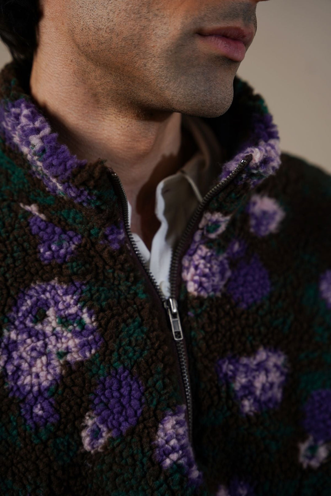 DARK BROWN BLOOM SHERPA PULLOVER