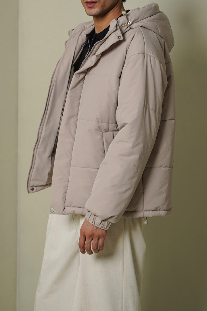 BEIGE HOODED PUFFER JACKET