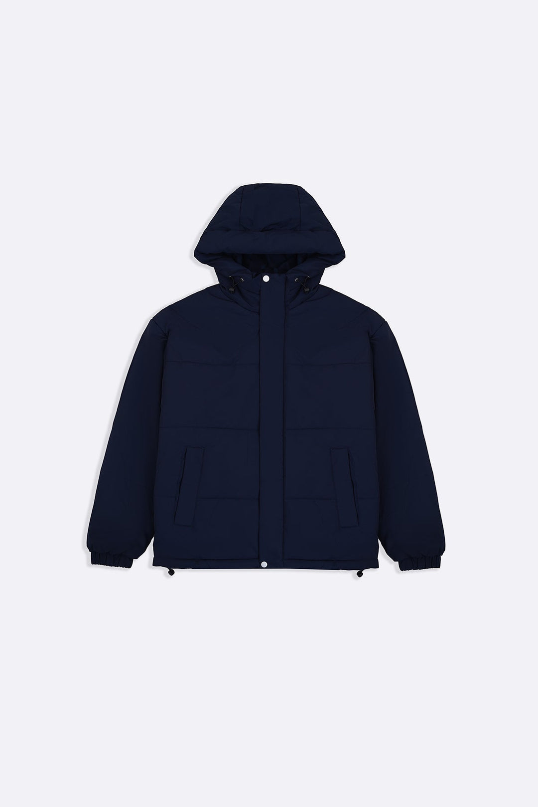 NAVY HOODED PUFFER JACKET