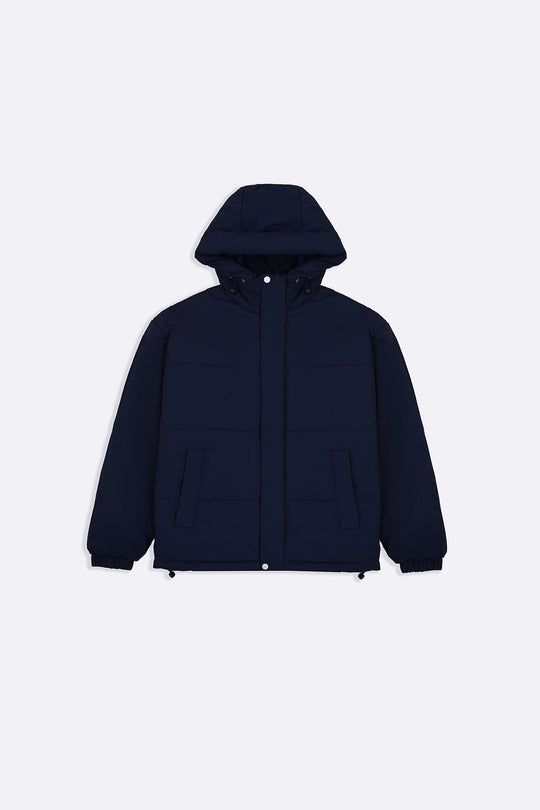 NAVY HOODED PUFFER JACKET