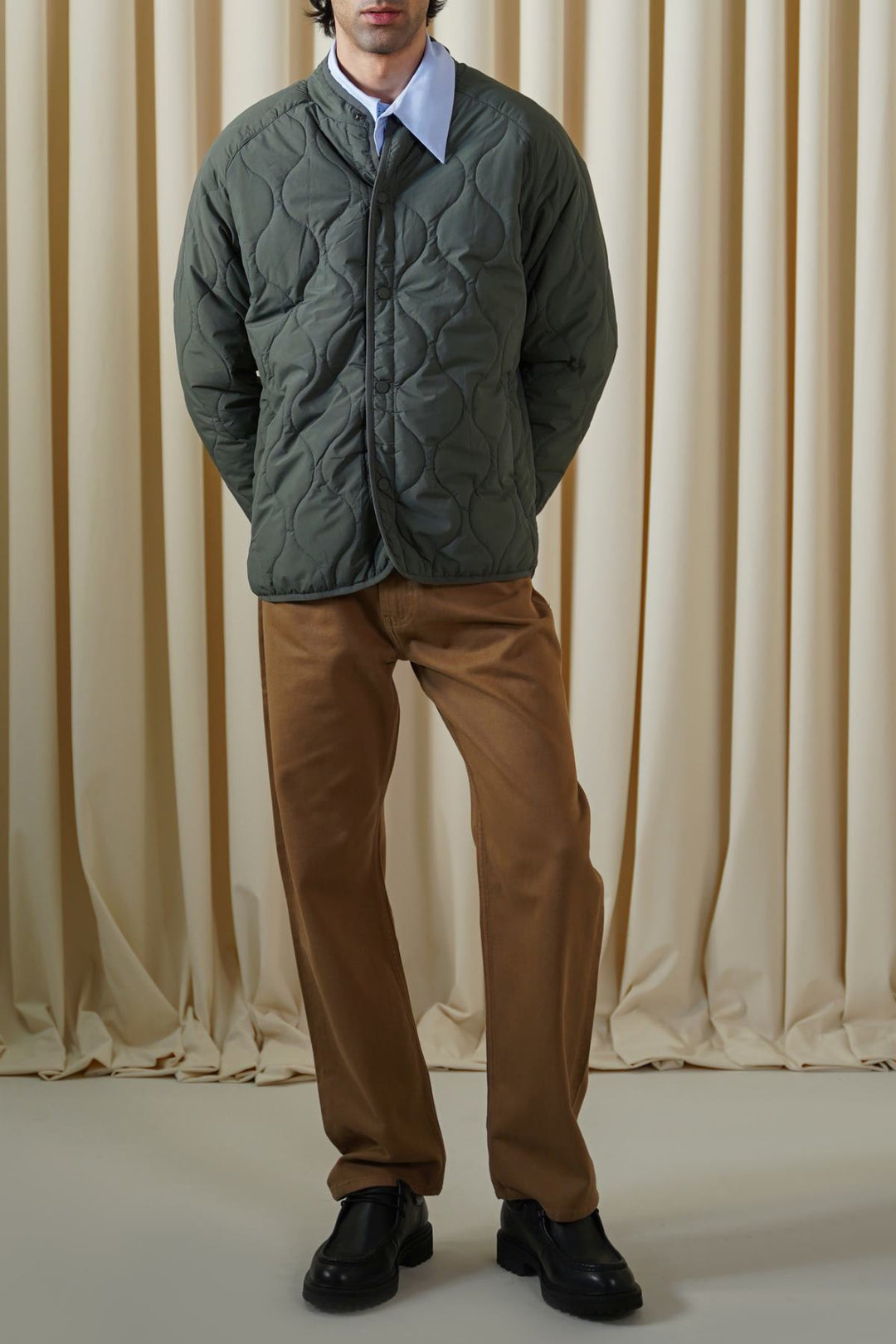 GREEN QUILTED MANDARIN JACKET