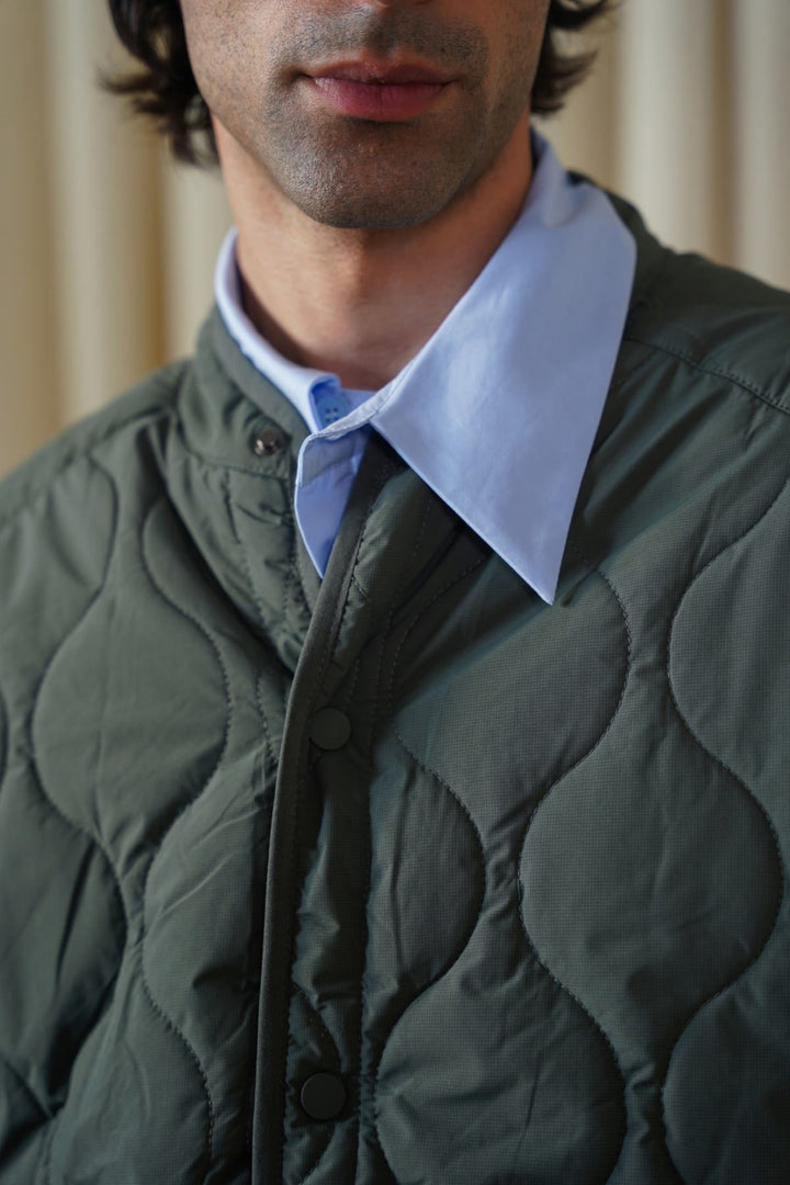 GREEN QUILTED MANDARIN JACKET
