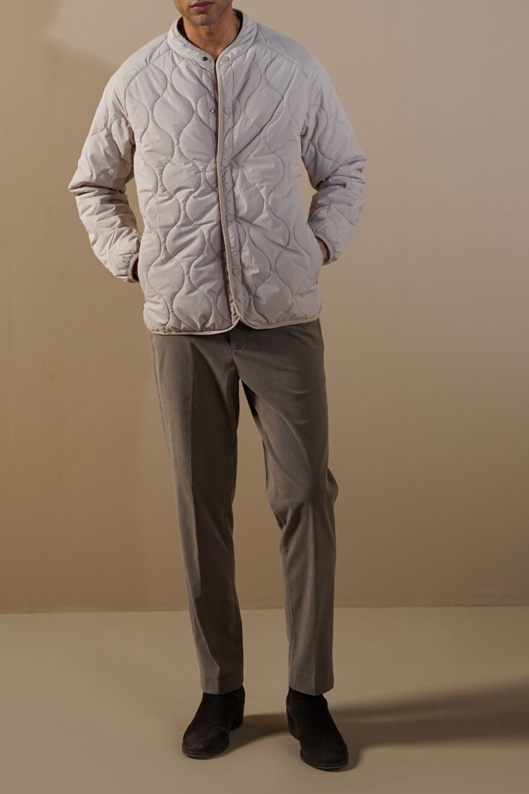 SAND QUILTED MANDARIN JACKET