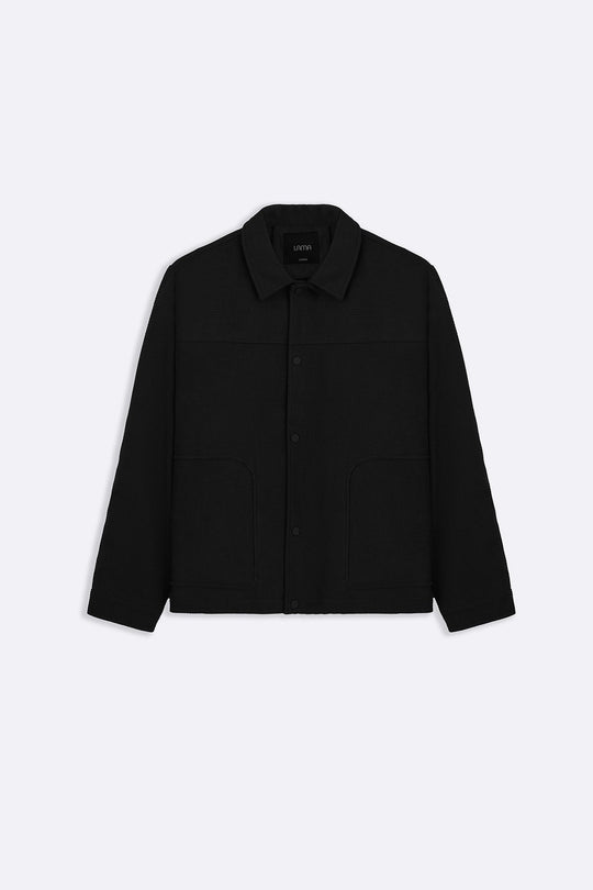 BLACK WAFFLE-TEXTURED JACKET