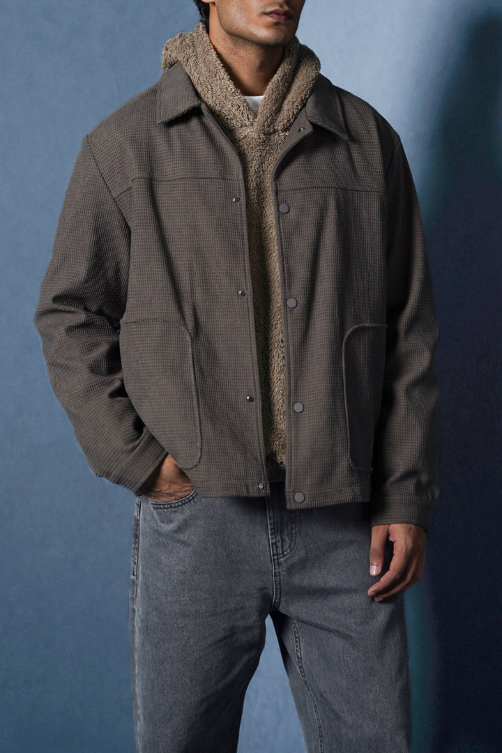 COFFEE WAFFLE-TEXTURED JACKET