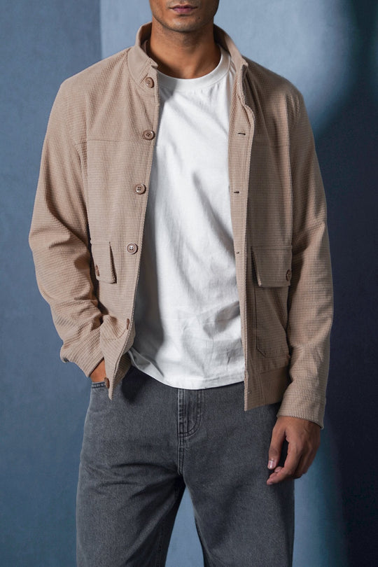 SAND MOCKNECK CARDIGAN