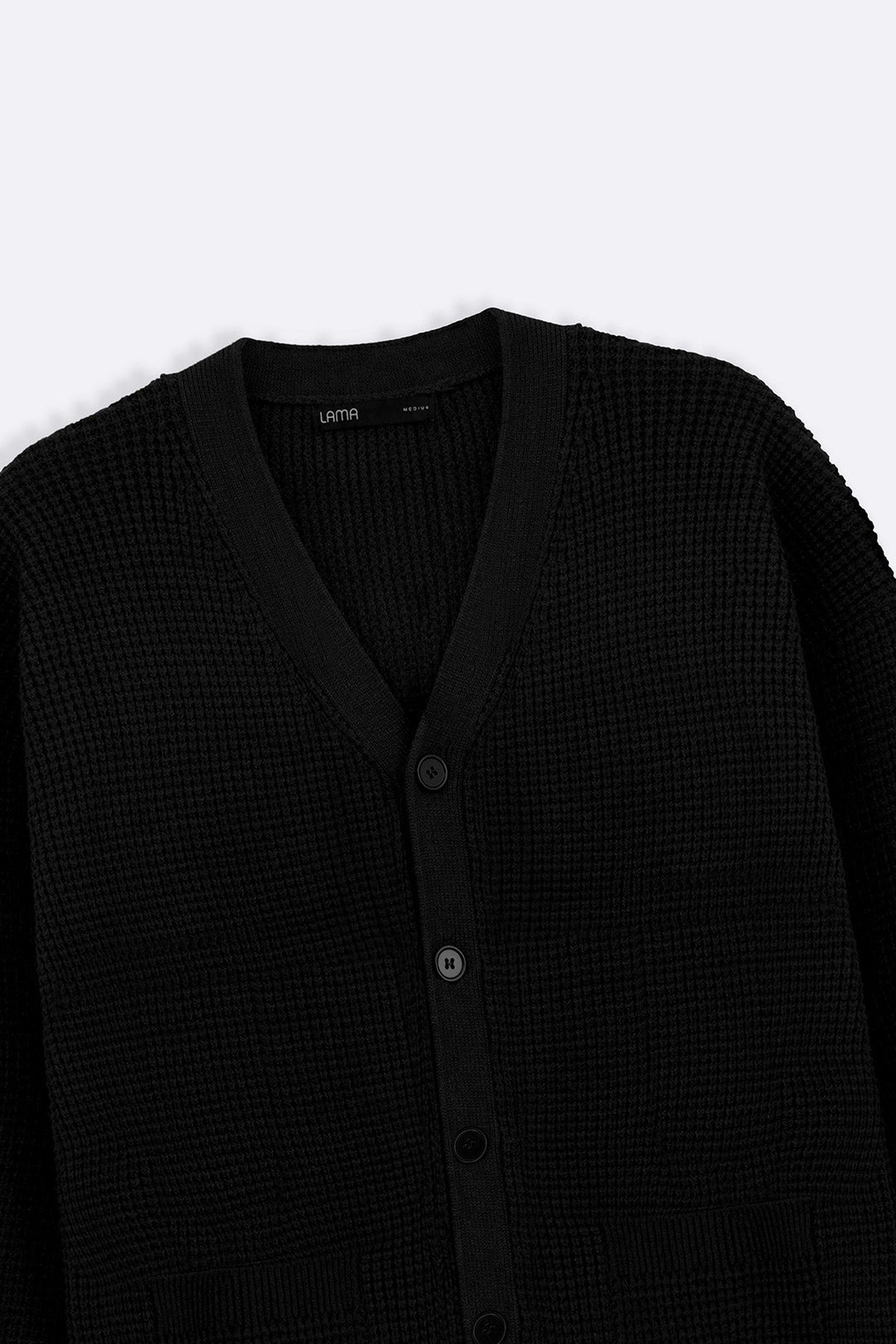 BLACK WAFFLE KNIT CARDIGAN