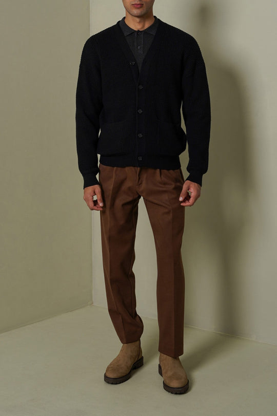 BLACK WAFFLE KNIT CARDIGAN