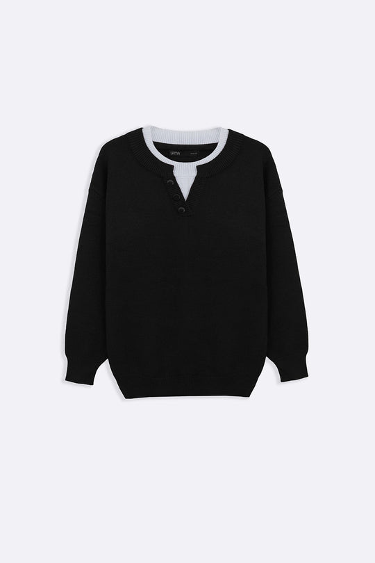 BLACK CAMPUS HENLEY SWEATER