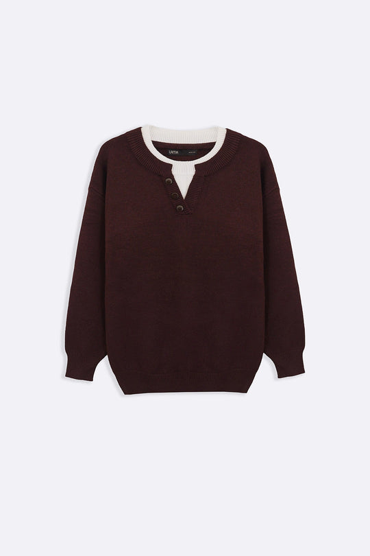 BROWN CAMPUS HENLEY SWEATER