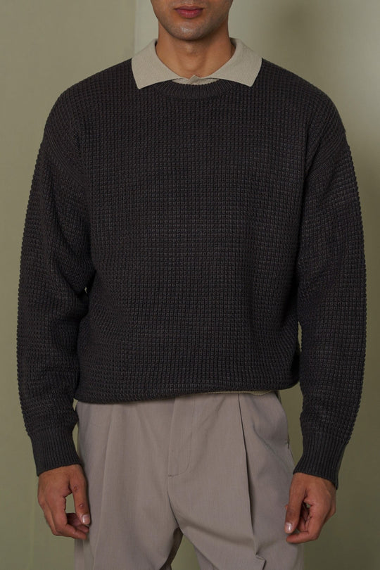 DARK GREY FISHERMAN SWEATER