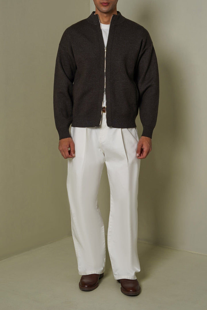 MELANGE CHARCOAL ZIP-UP CARDIGAN