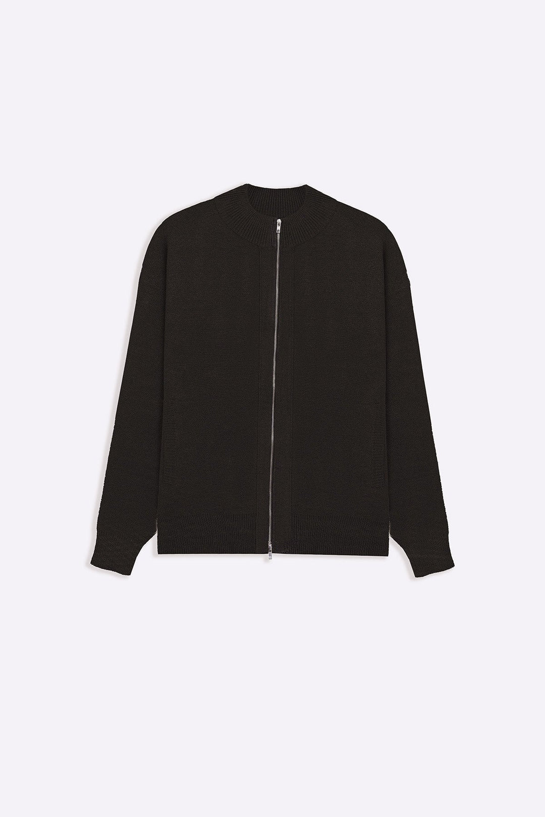 MELANGE CHARCOAL ZIP-UP CARDIGAN