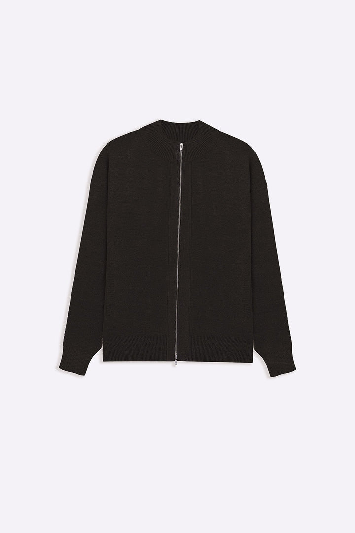 MELANGE CHARCOAL ZIP-UP CARDIGAN