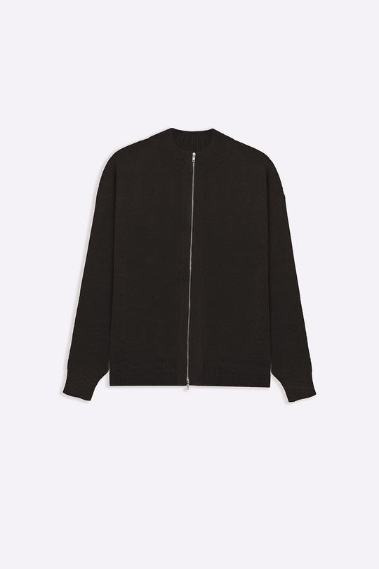 MELANGE CHARCOAL ZIP-UP CARDIGAN