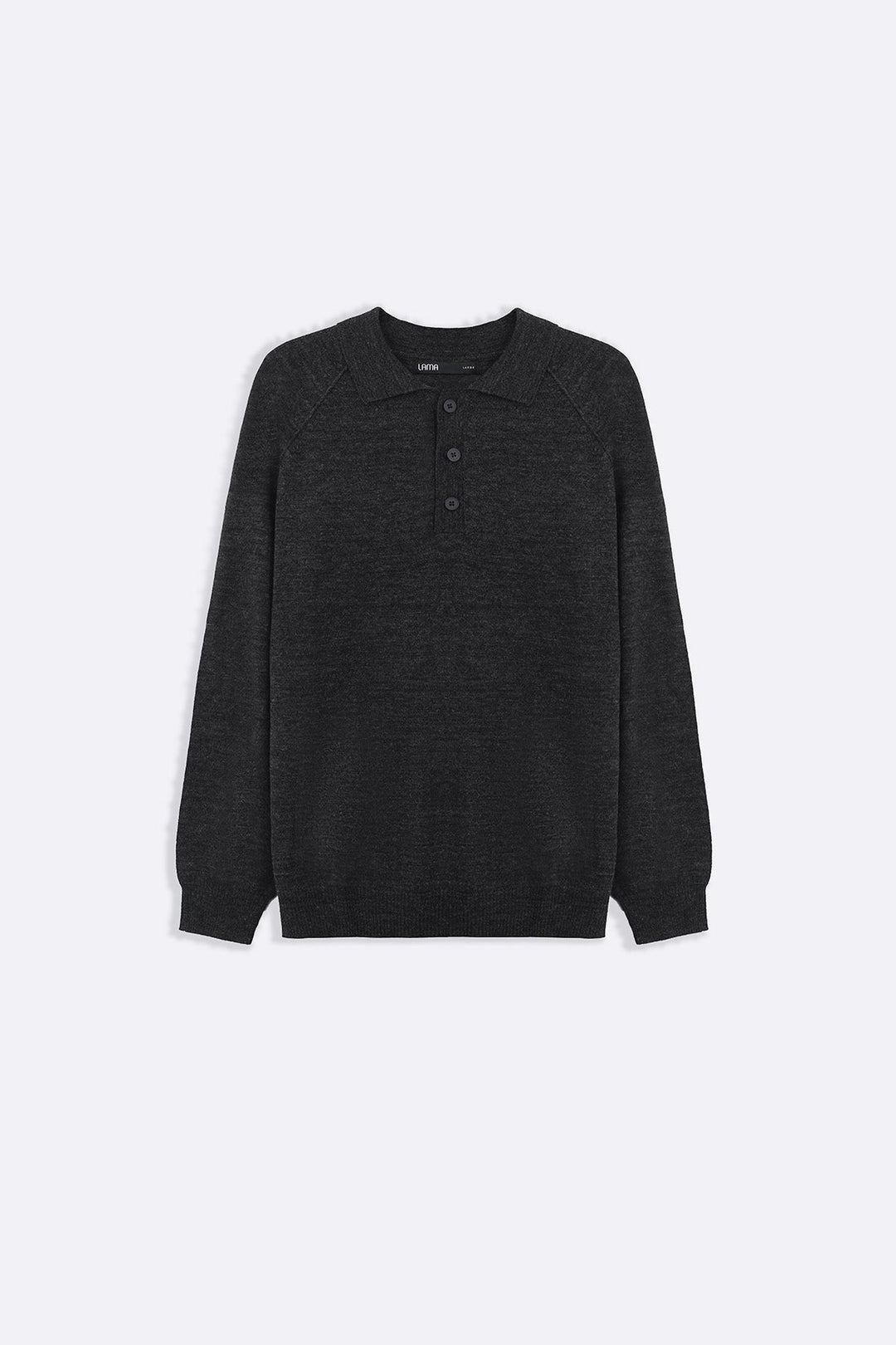 GREY WOOL BLEND POLO SWEATER
