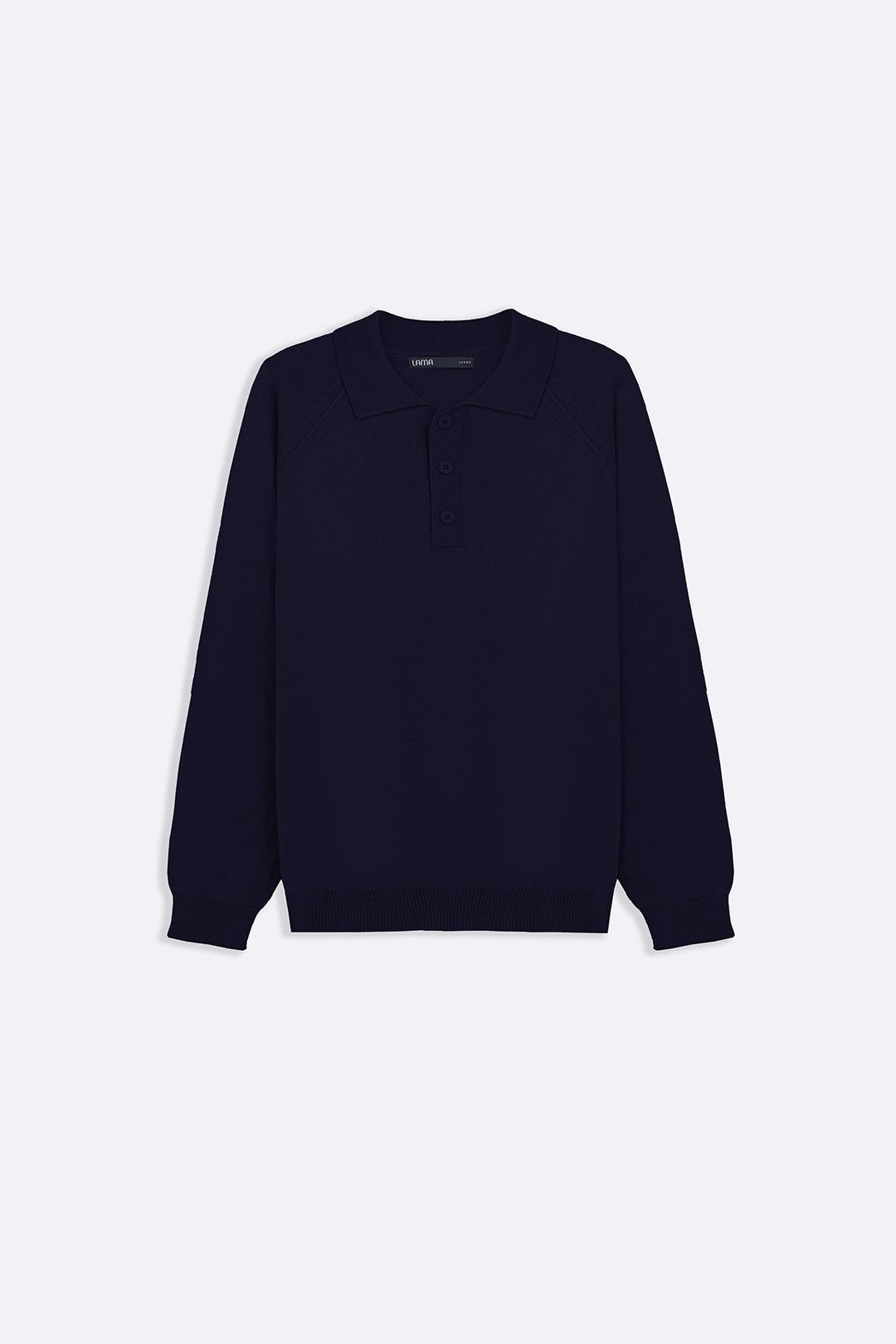 NAVY WOOL BLEND POLO SWEATER