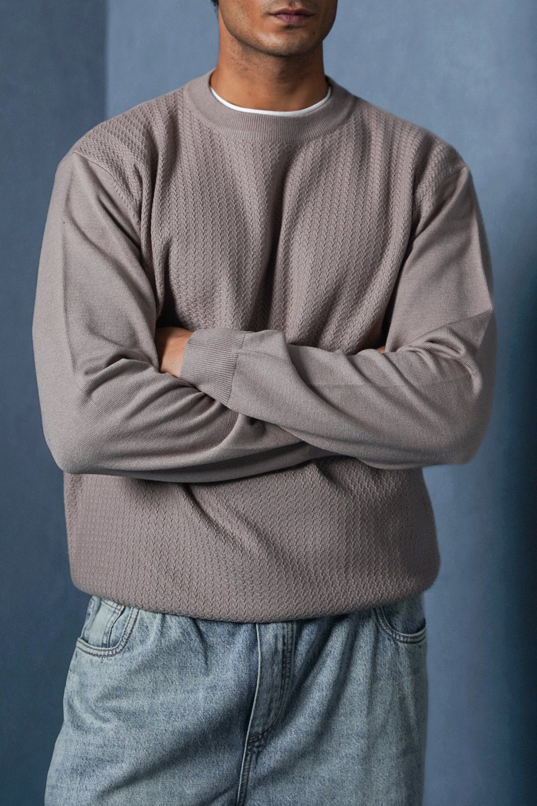 BEIGE CREW NECK SWEATER