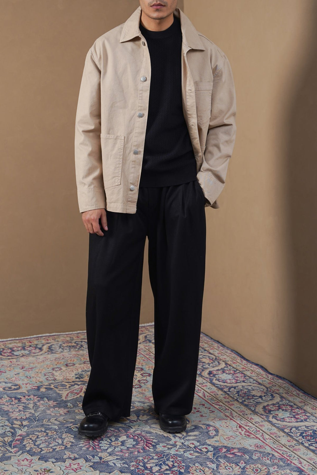 BEIGE TWILL UTILITY JACKET