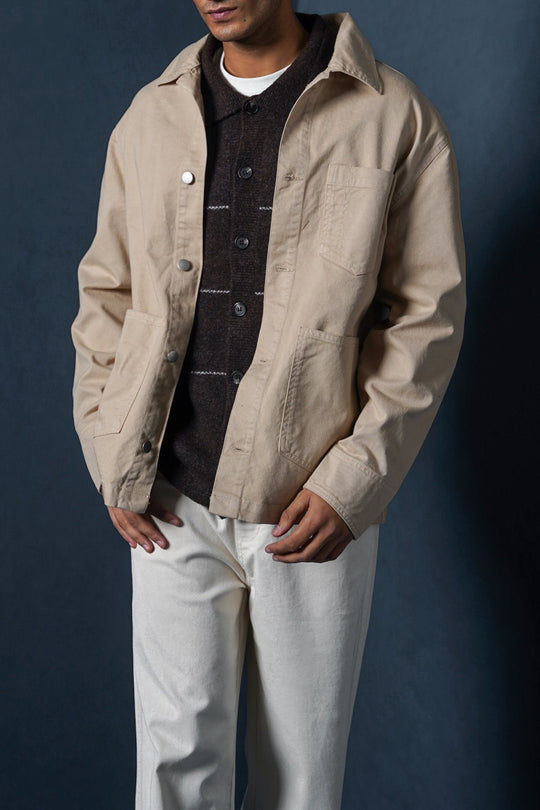 BEIGE TWILL UTILITY JACKET