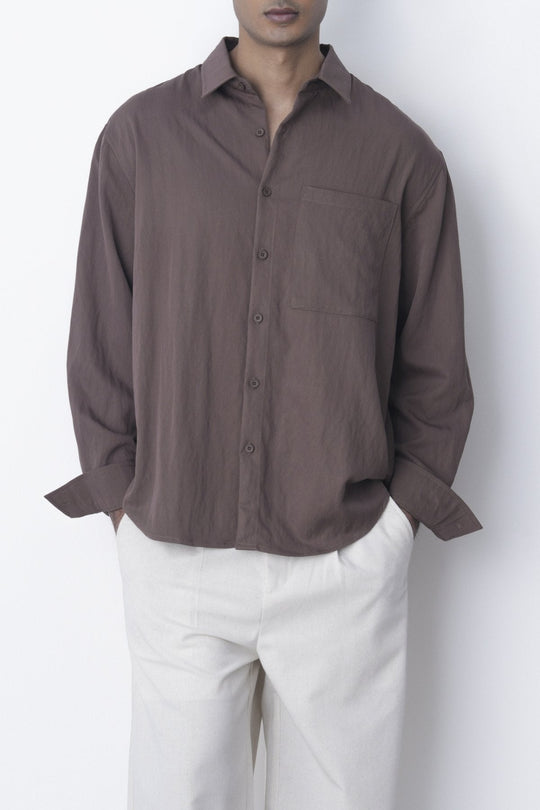 BROWN-RELAXED TWILL SHIRT