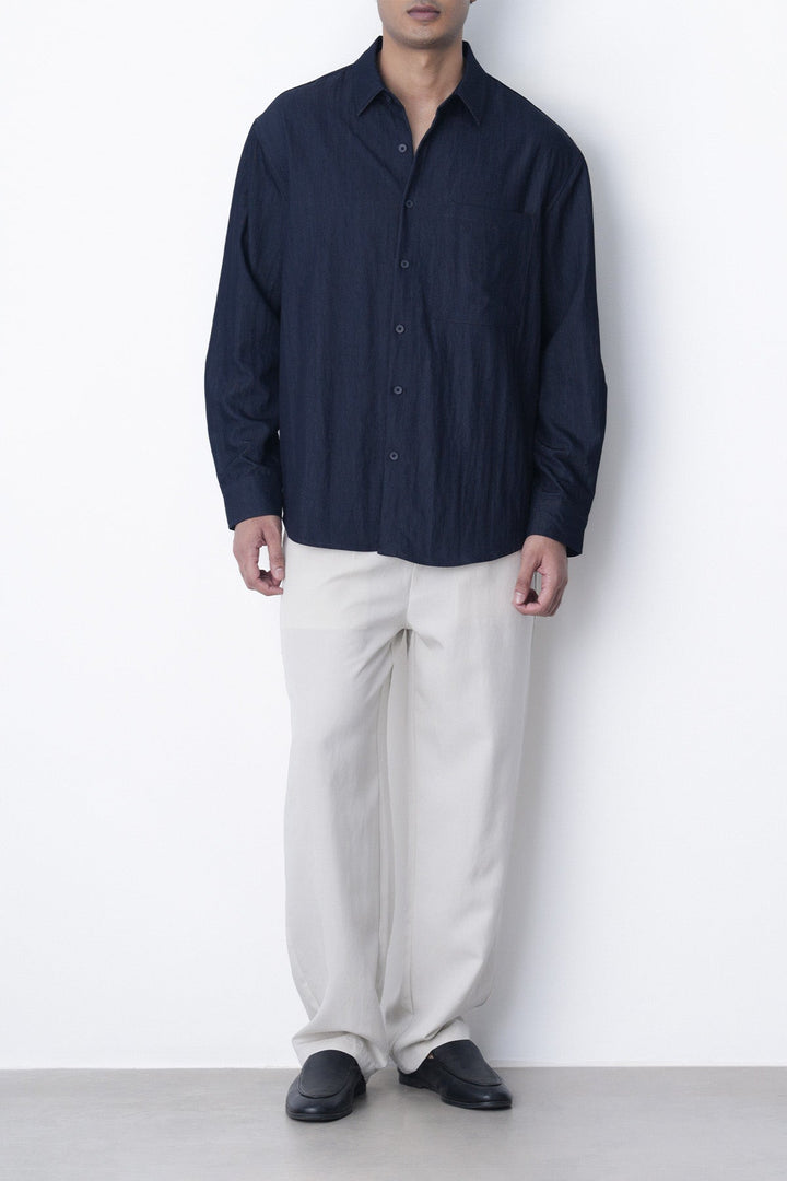 NAVY-RELAXED TWILL SHIRT
