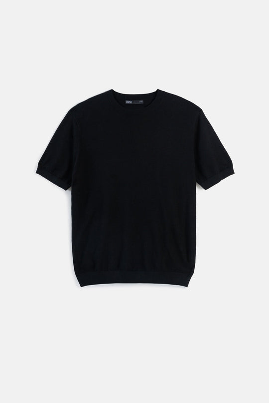 BLACK FINE KNIT TEE