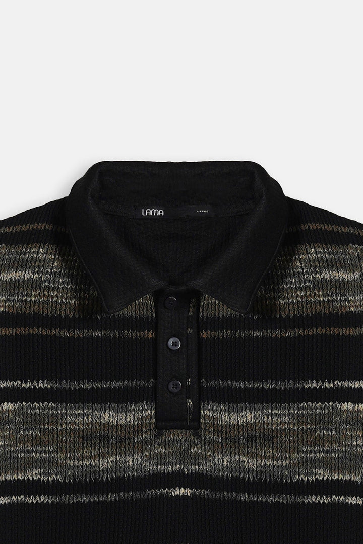 BLACK STRIPED HEAVY TEXTURED POLO