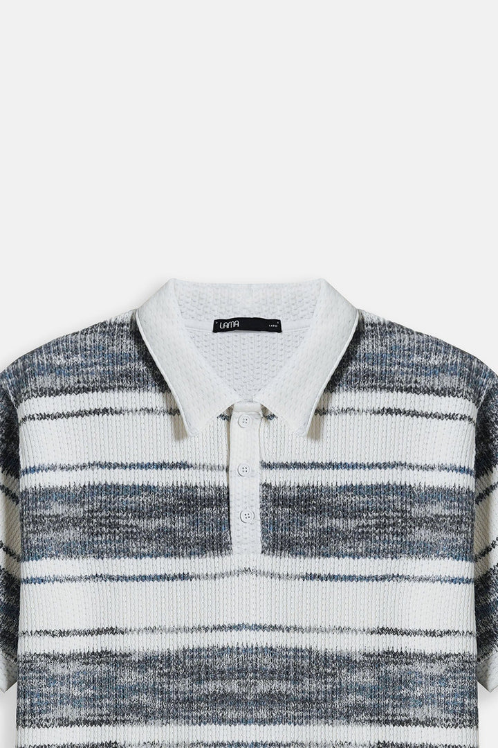 IVORY STRIPED HEAVY TEXTURED POLO