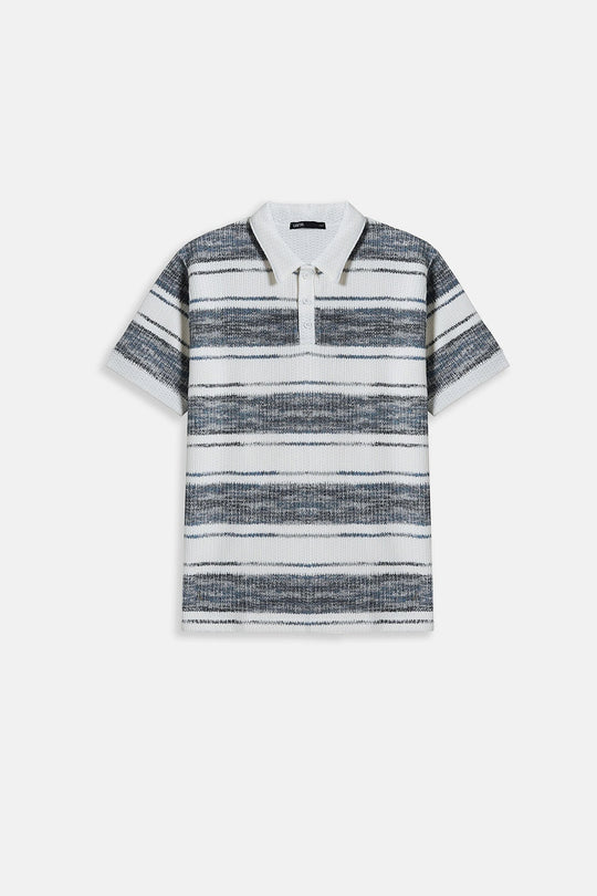 IVORY STRIPED HEAVY TEXTURED POLO