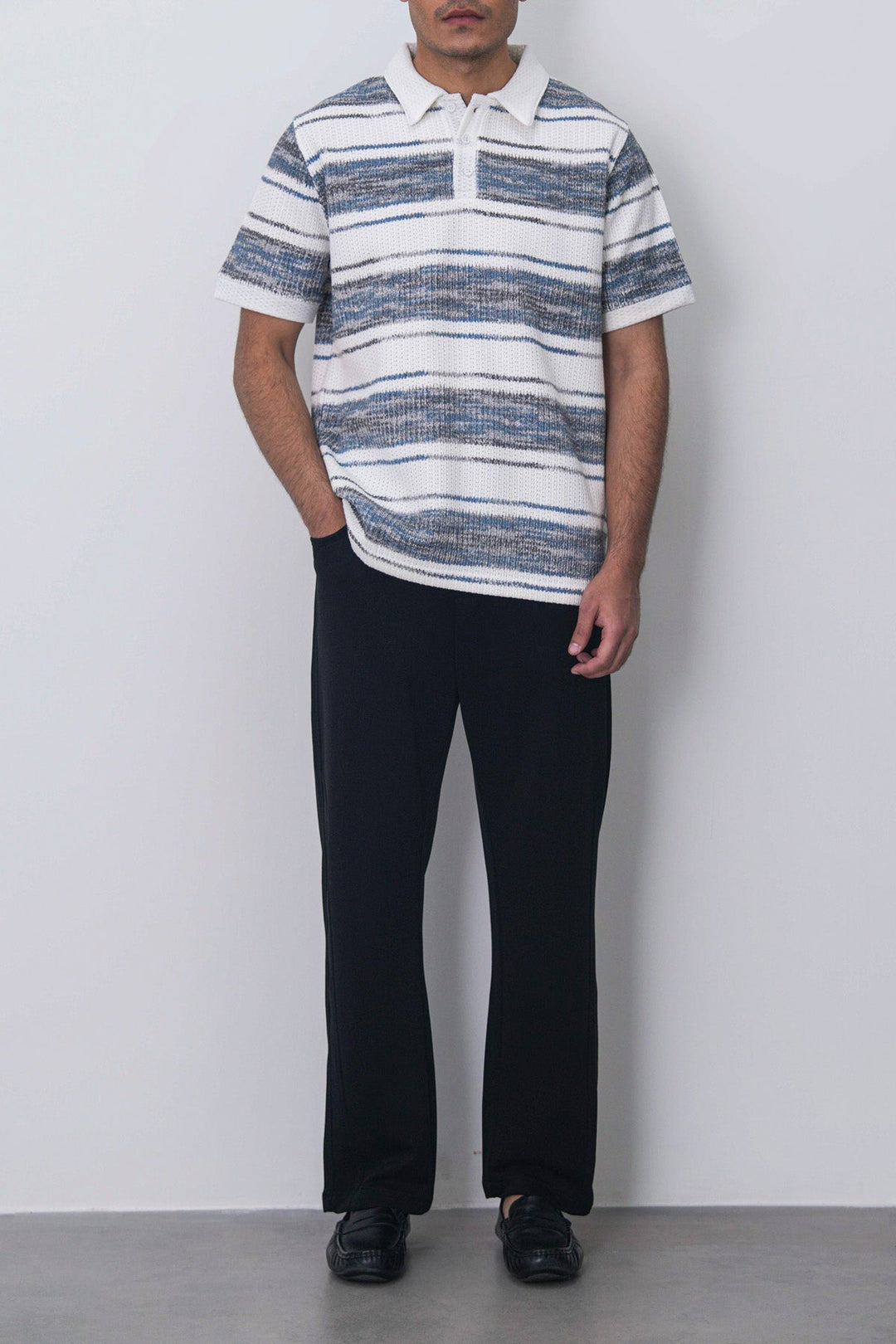 IVORY STRIPED HEAVY TEXTURED POLO
