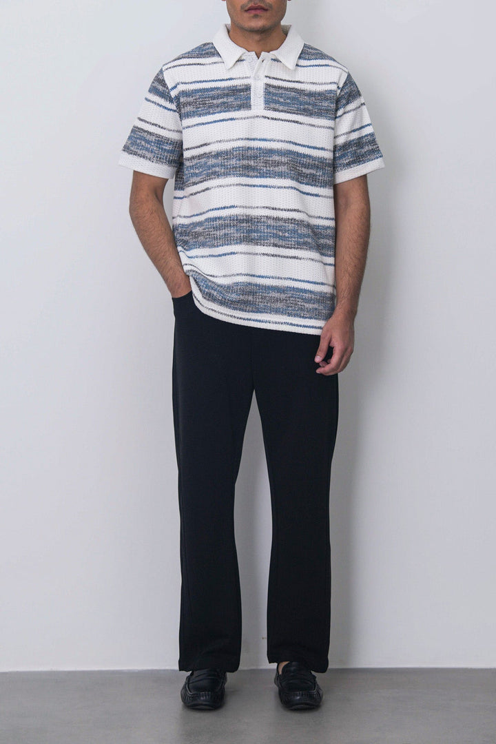 IVORY STRIPED HEAVY TEXTURED POLO