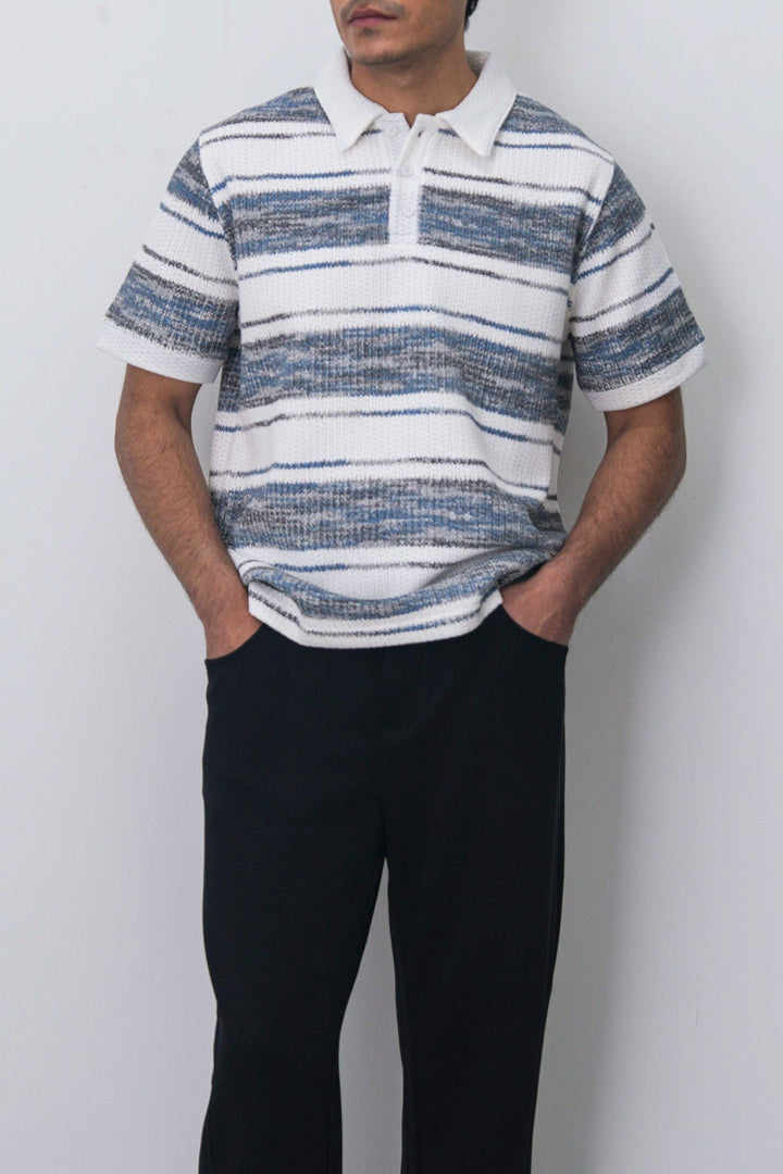 IVORY STRIPED HEAVY TEXTURED POLO