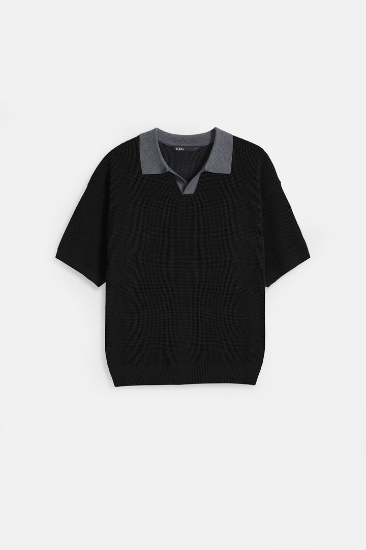 BLACK CONTRAST COLLAR POLO