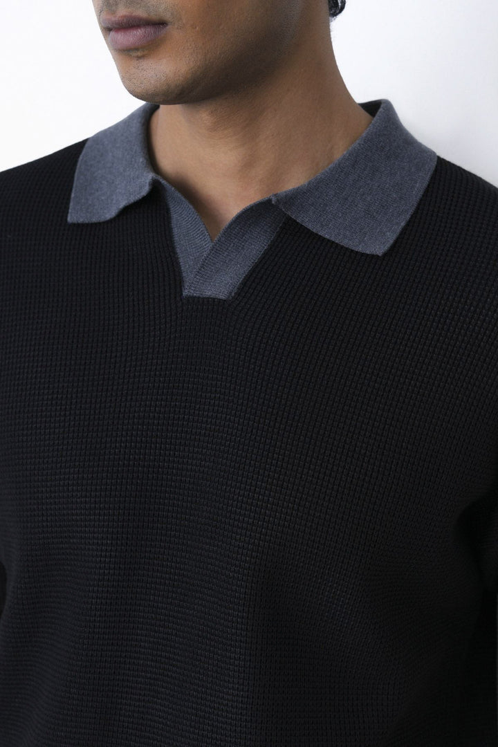 BLACK CONTRAST COLLAR POLO