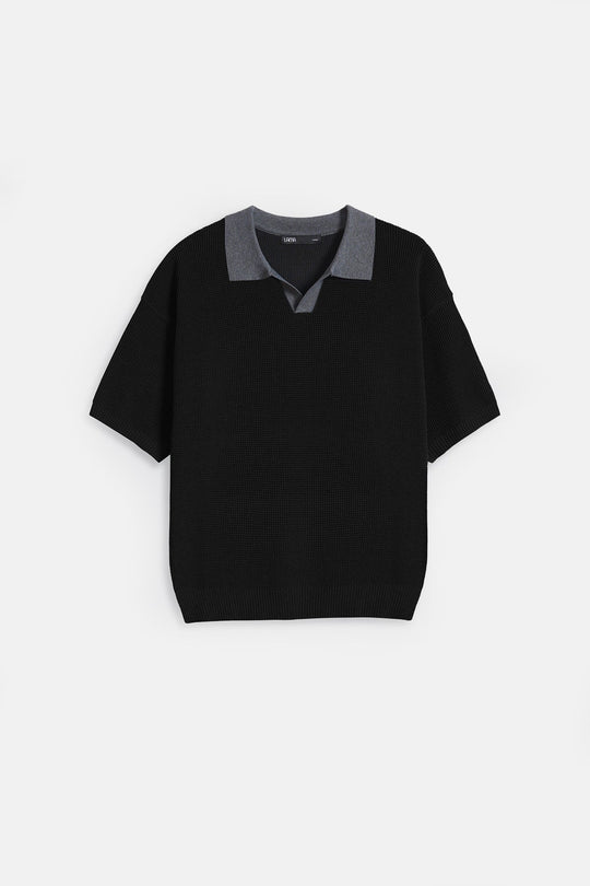 BLACK CONTRAST COLLAR POLO