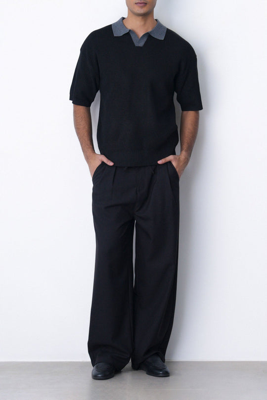 BLACK CONTRAST COLLAR POLO