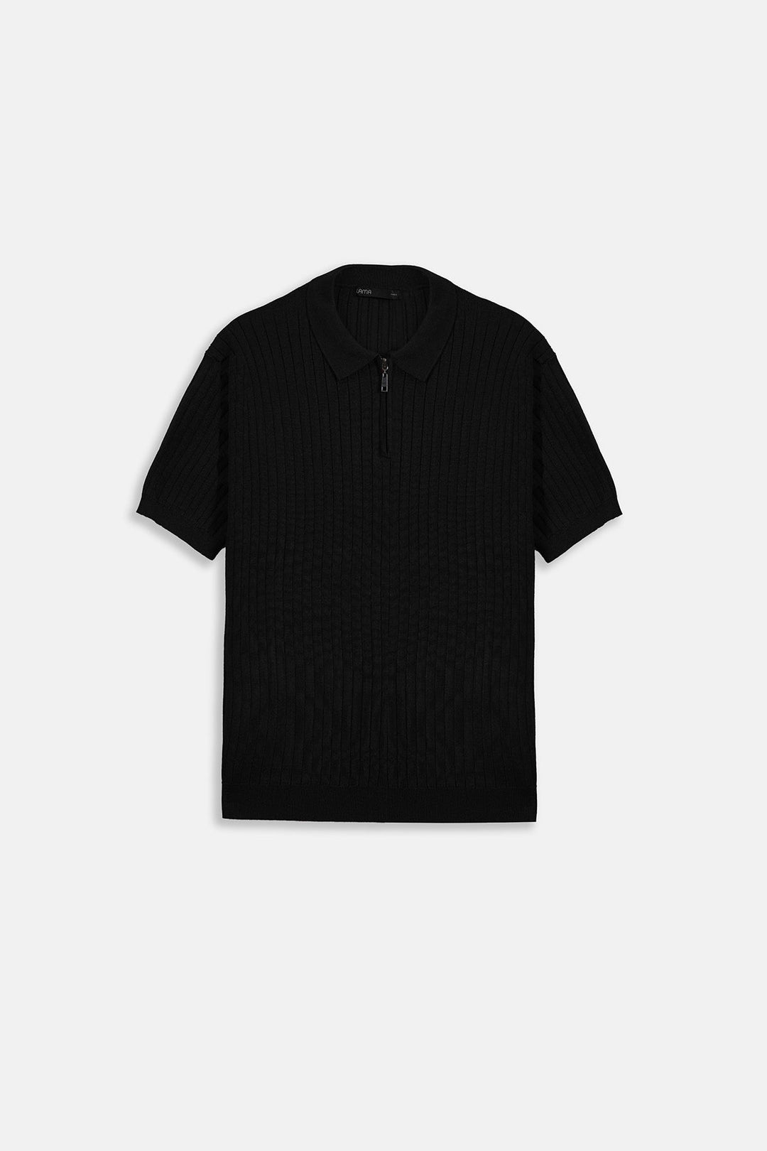 BLACK RIBBED ZIPPER POLO