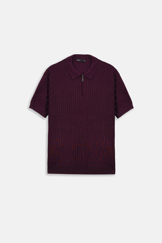 MAROON RIBBED ZIPPER POLO
