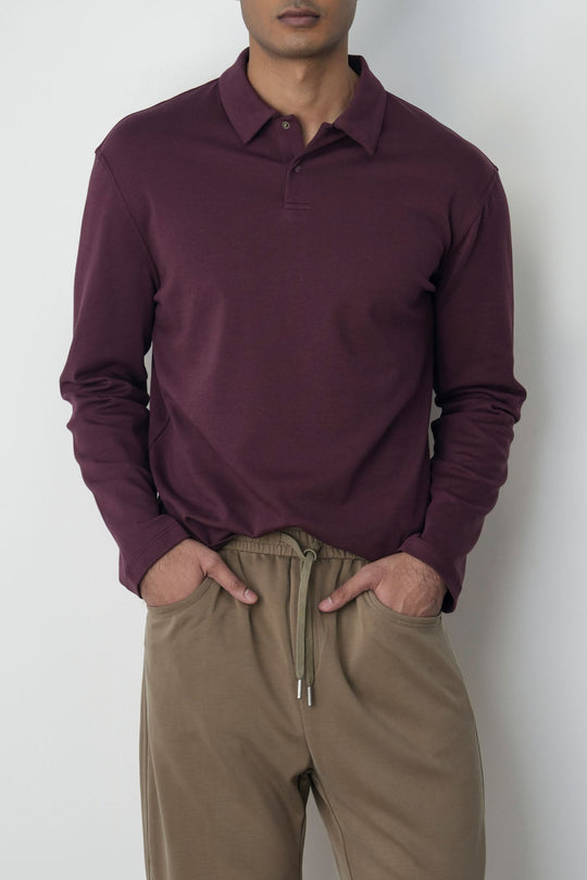 MAROON HERITAGE LONG SLEEVE POLO