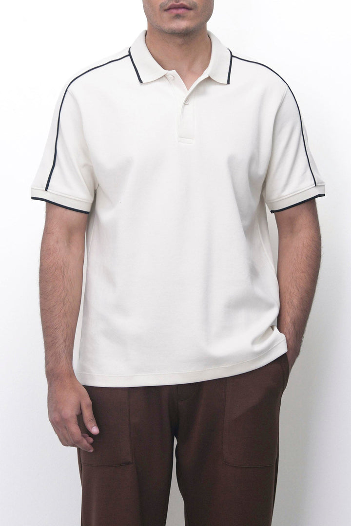 IVORY CONTRAST PIPING POLO