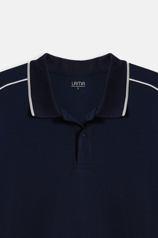 MID BLUE CONTRAST PIPING POLO