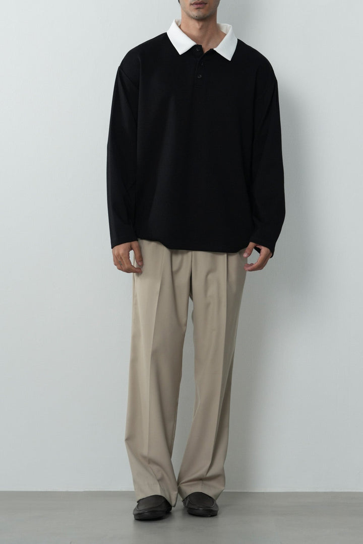 CONTRASTING COLLAR BASIC SHIRT