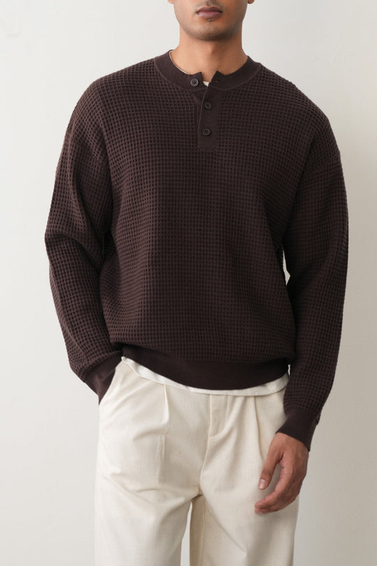 WAFFLE KNIT HENLEY