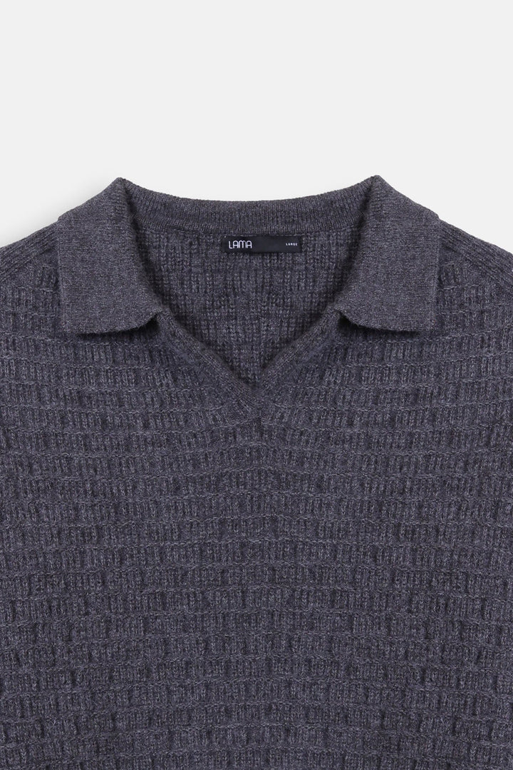 OPEN COLLAR TEXTURED POLO