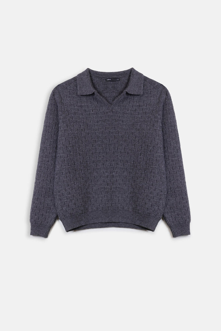 OPEN COLLAR TEXTURED POLO