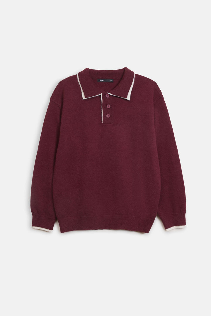 CONTRAST TRIM POLO SWEATER